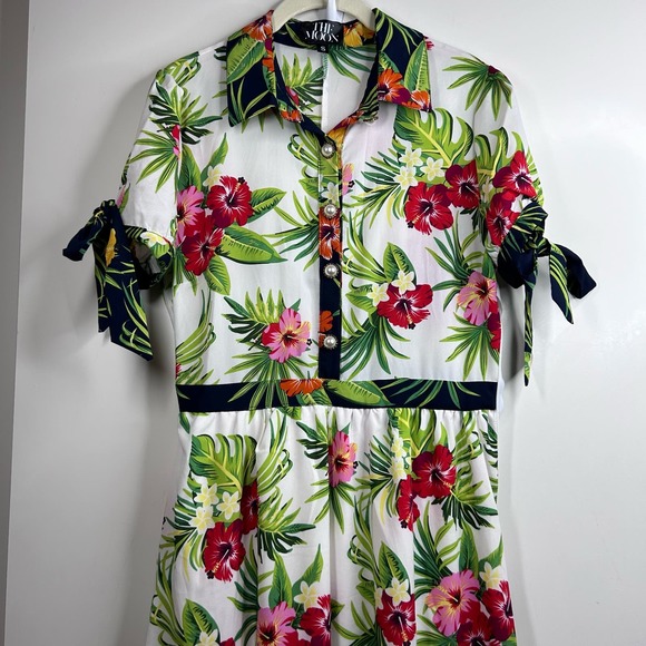 The Moon Retro 70's Boho Tropical Vacation Hawaiian Pearl Button Up Maxi Dress S - Picture 6 of 16